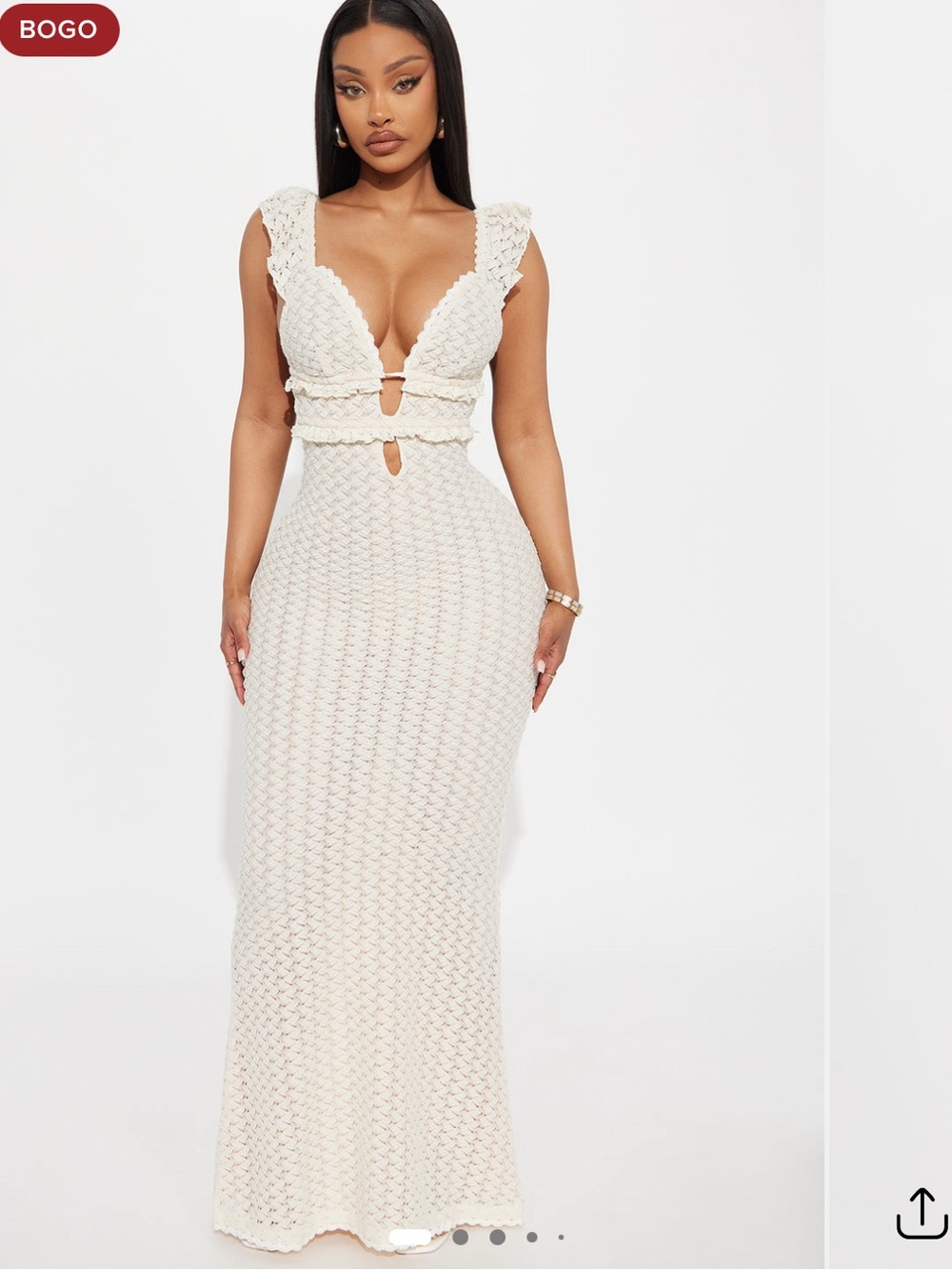 Fashion Nova Cream Crochet Maxi Dress with Keyhole Cutouts